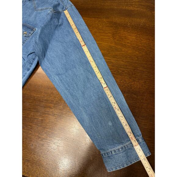 VTG Western Denim Pearl Snap Button Shirt Men Large Grunge Aztec Fringe Boho - Picture 7 of 14